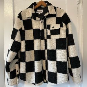 Oversized Black and White Check Teddy Shacket